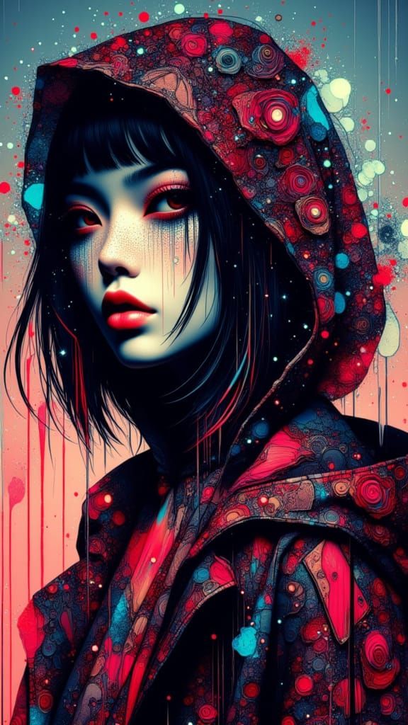 Alien Teenager in Streetwear, Digital Splash Art