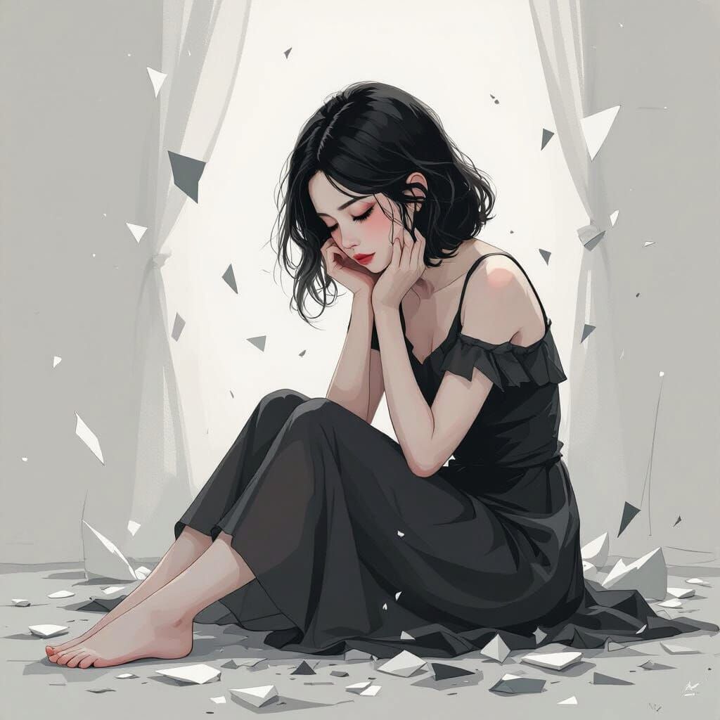 Broken Heart: Ethereal Melancholy in Digital Illustration