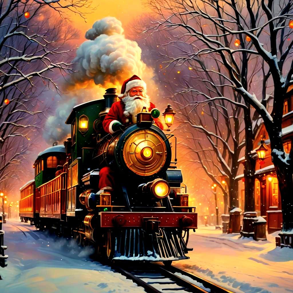 Santa Claus Drives a Beautiful Christmas Train