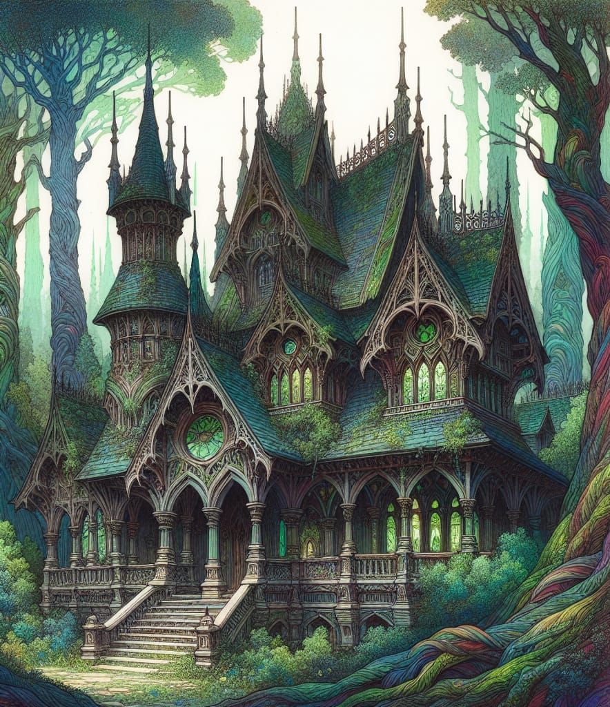 Enchanted Gothic House in Magical Forest