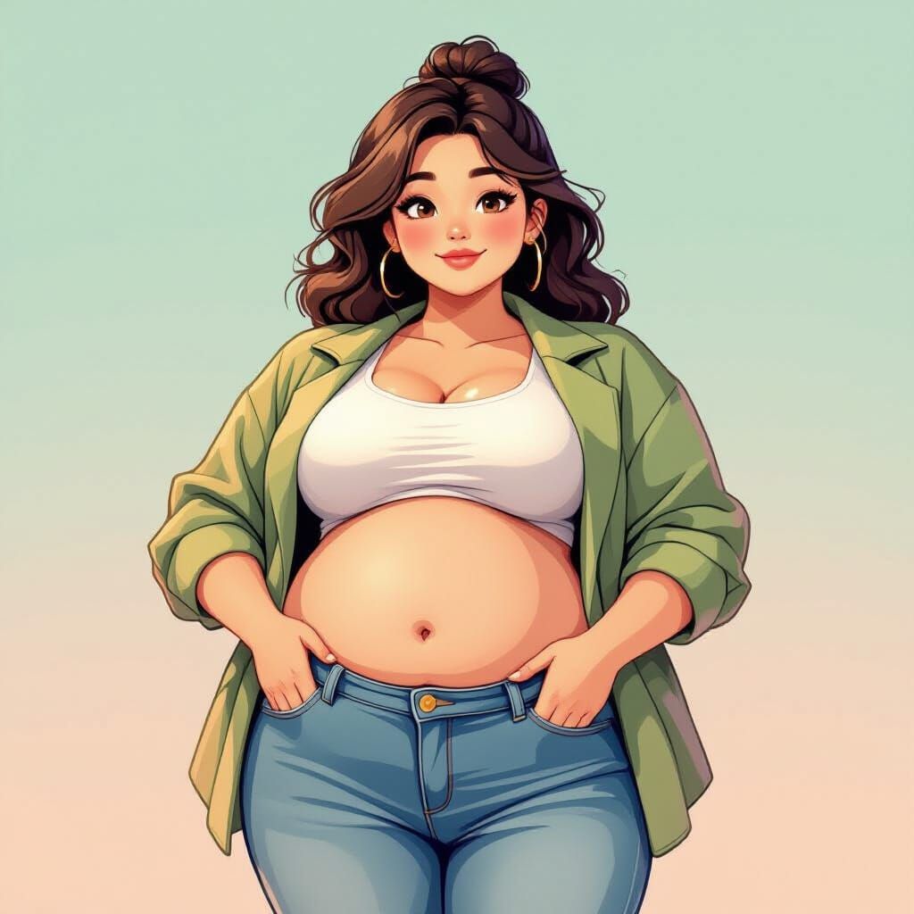 Whimsical Illustration of Person with Inflated Belly