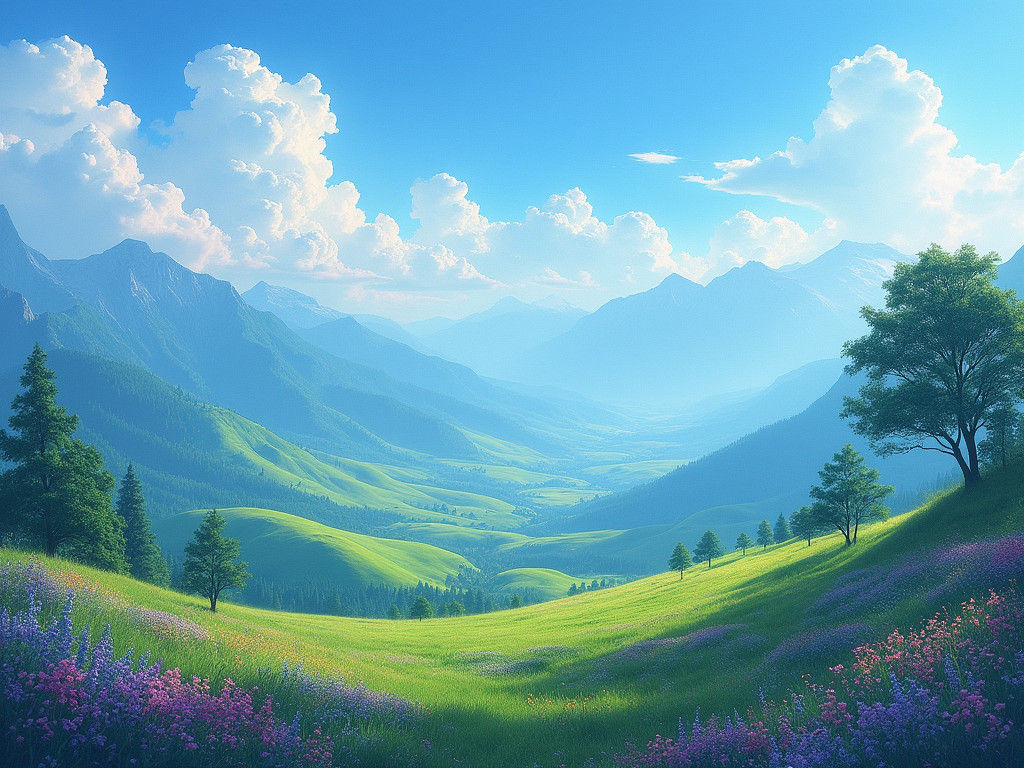 Ethereal Landscape with Flowing Textures and Vivid Colors