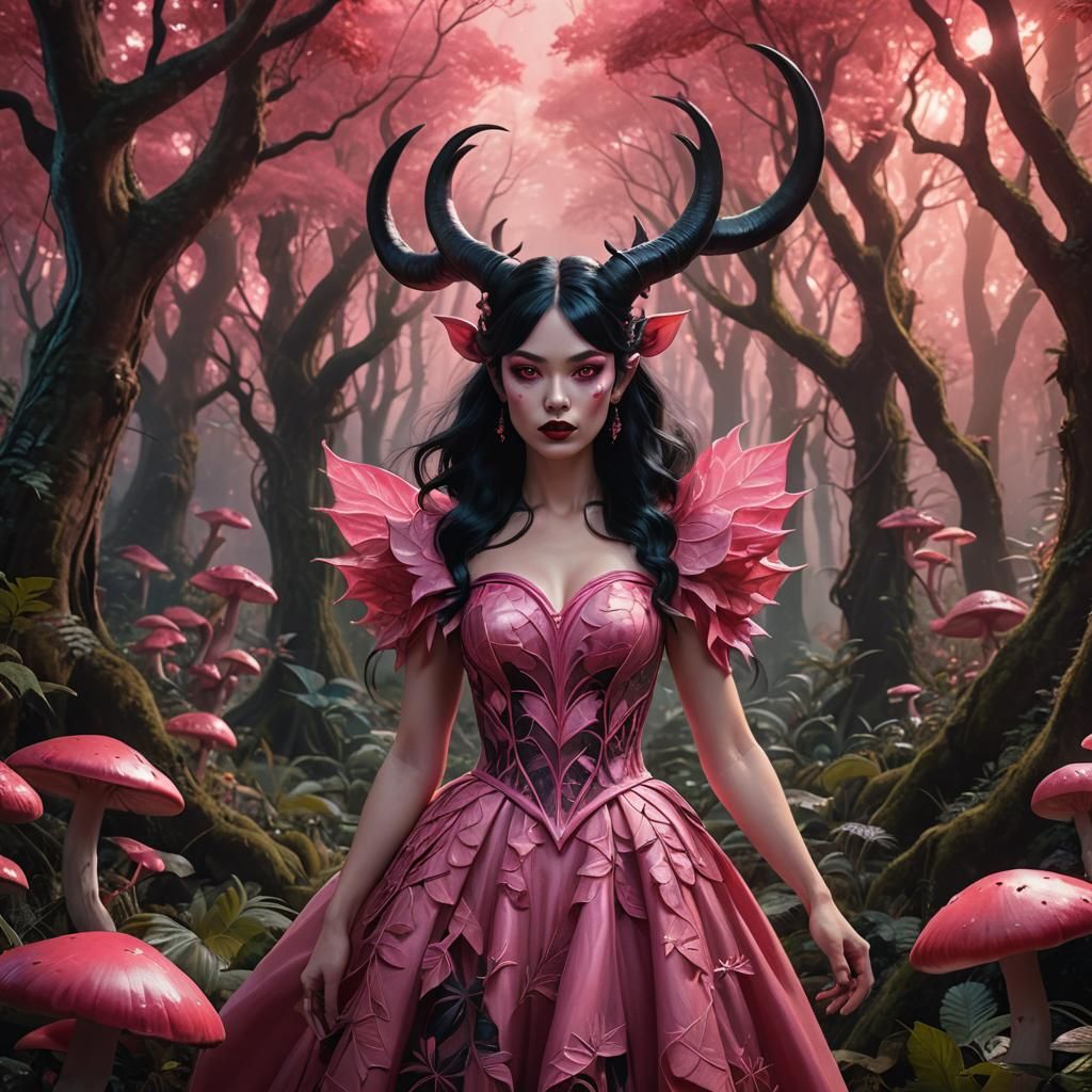 Pink Monster Girl in Mystical Forest