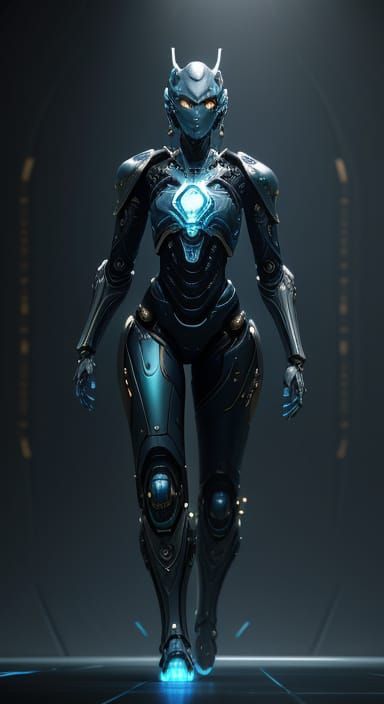 Vodyani in Ornate Biomechanical Exosuit, Sci-Fi Film Still