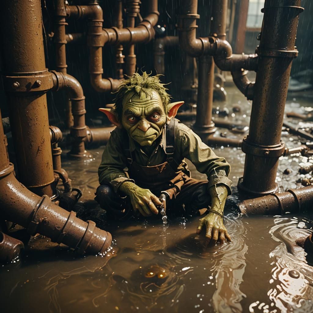 Goblin Plumber in Grimy Industrial Setting