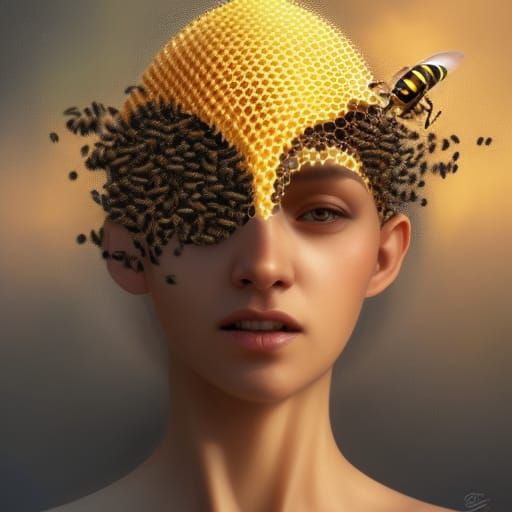 Geometric Beehive Portrait with Queen Bee