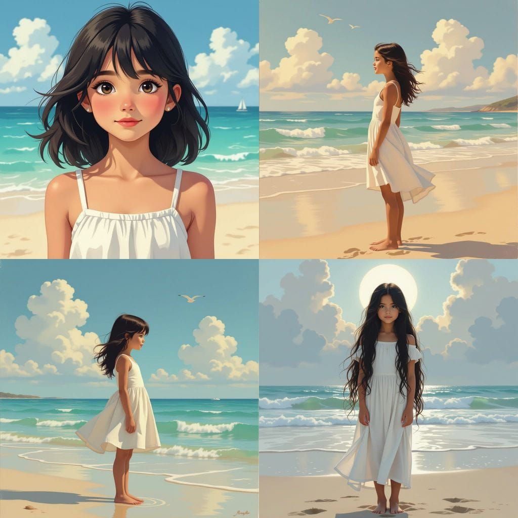 Girl at Beach with Pastel Sky, Detailed Matte Painting