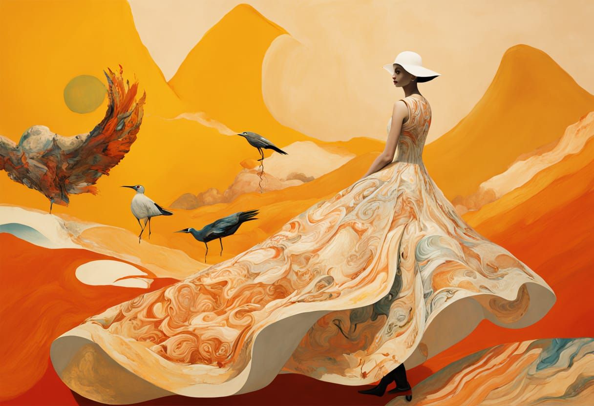 Whimsical Figure Dancing in a Surrealist Oil Painting