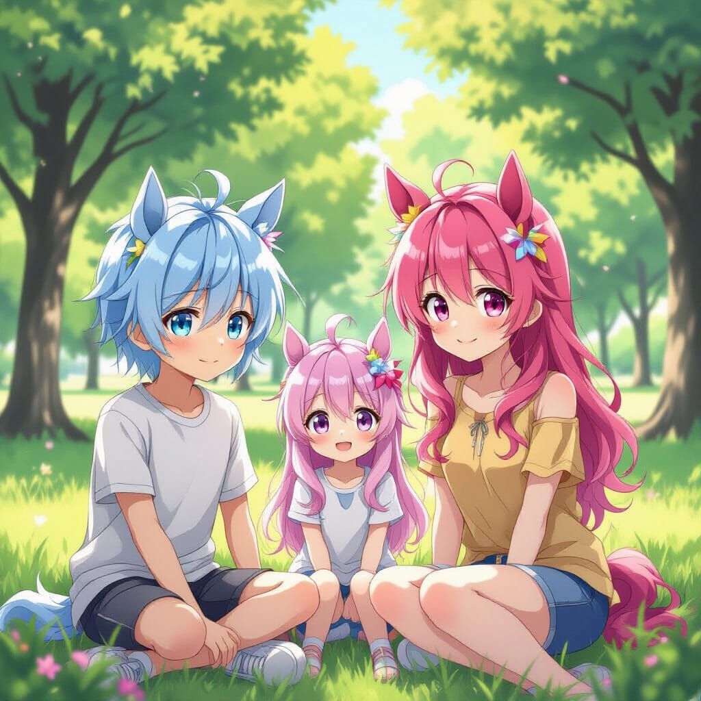 Anime Siblings with Horse Ears in Manga Style