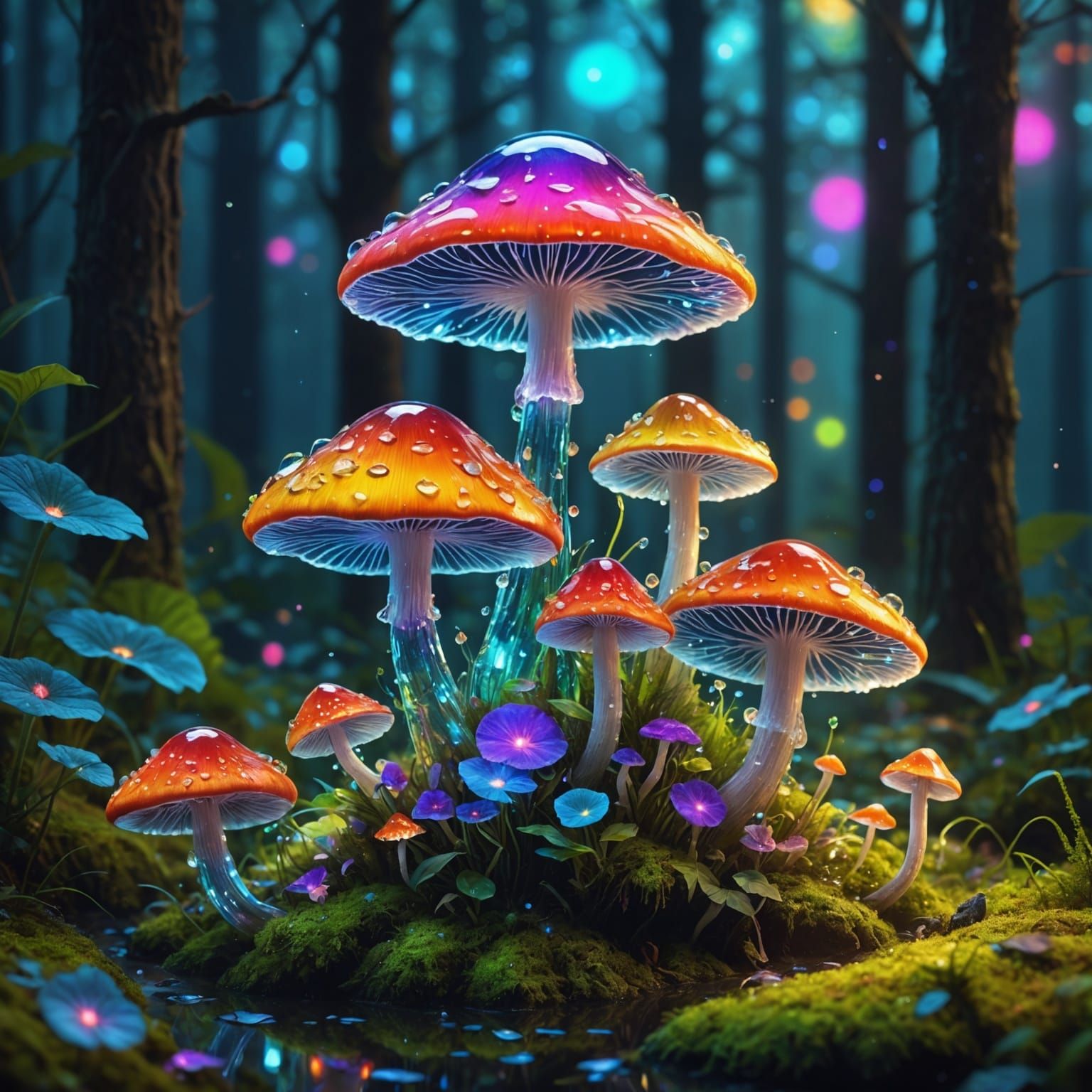 Enchanted Elf Fairy in Crystalline Mushroom Forest