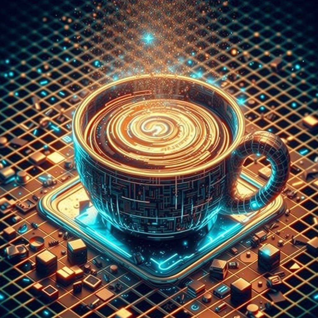 Synthwave Coffee Cup Pixel Grid