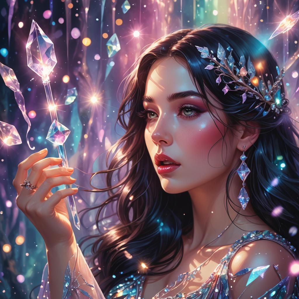Whimsical Fantasy Woman with Crystal Wand