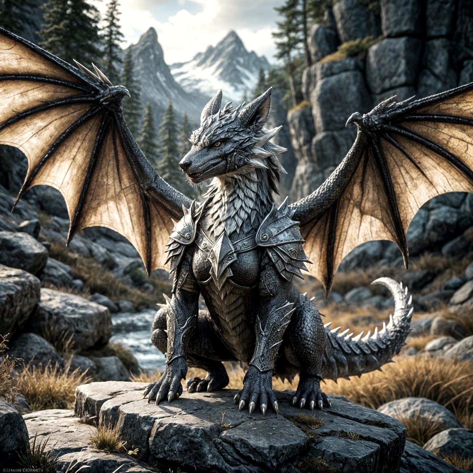 Fantasy Dragon Fox Hybrid in Skyrim-Inspired Realism