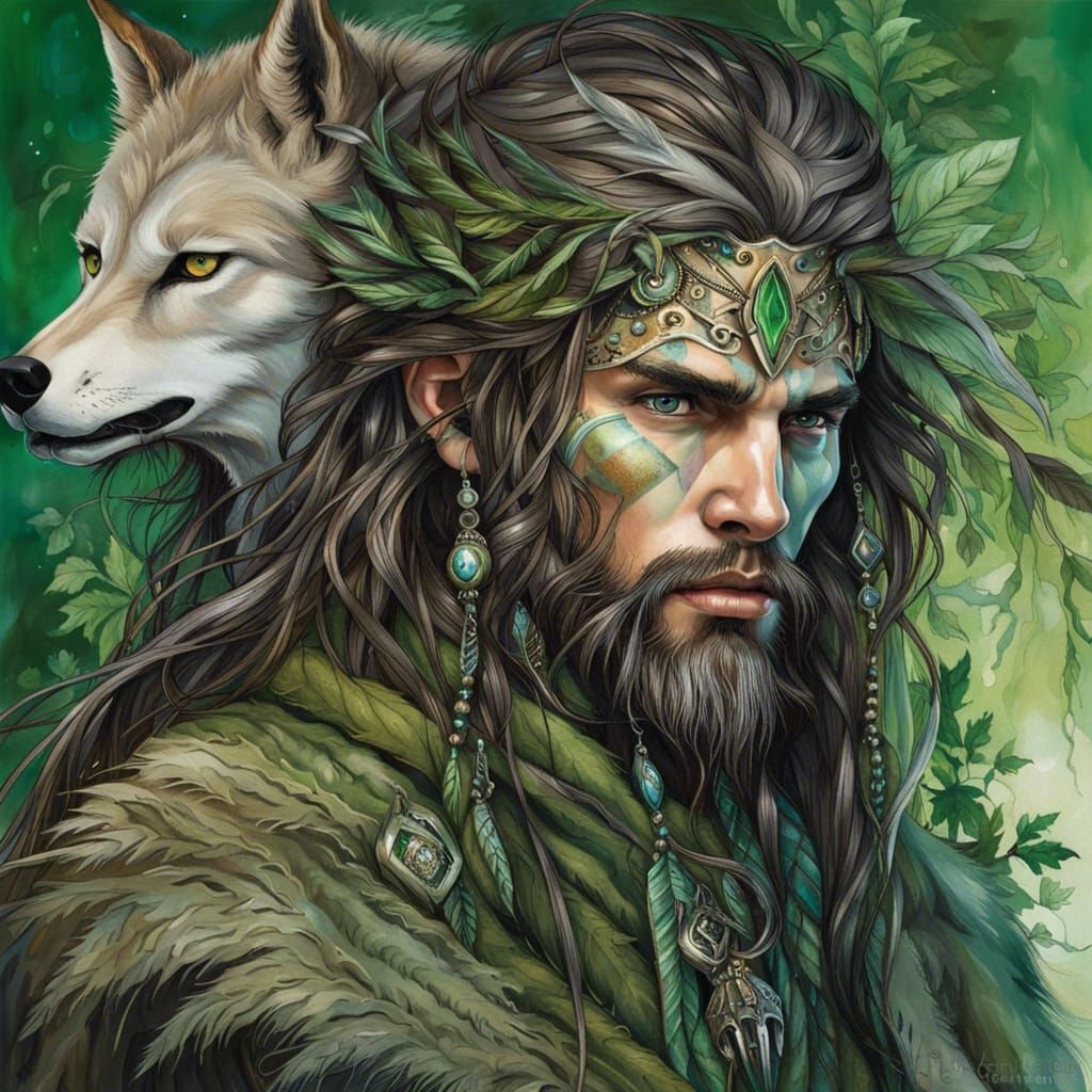 Ornate Portrait of a Male Wolf Druid