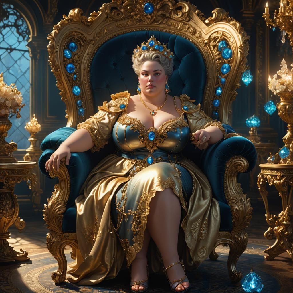 Woman in Rococo Chair with Glowing Jewelry