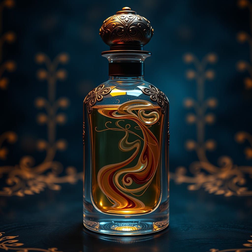 Luxurious Coffee Perfume Bottle in an Ancient Apothecary