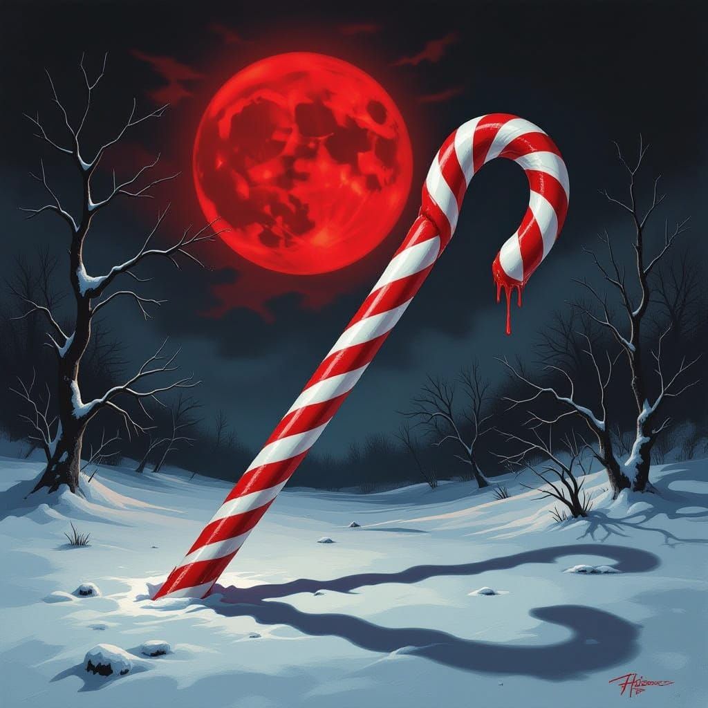 Sinister Twisted Candy Cane Under Blood Moon