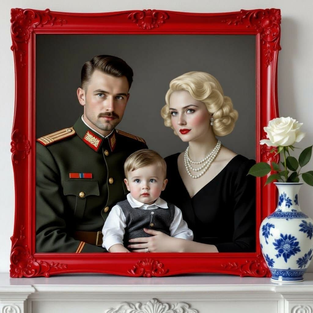 Sorrowful Soviet Family Portrait in Black and White