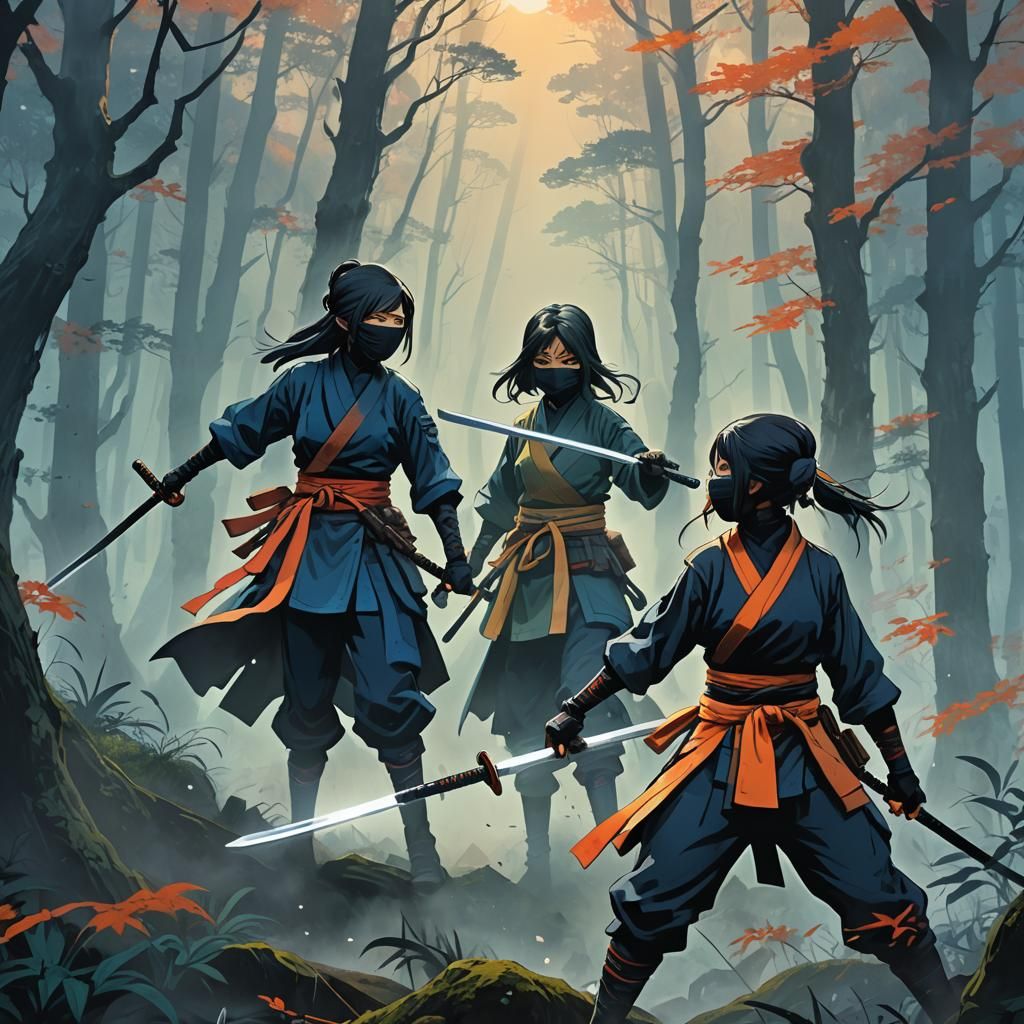 Anime Ninjas Duel in Misty Forest