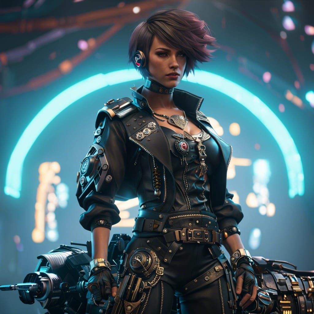 Cyberpunk Pirate Queen in Mech Punk Outfit