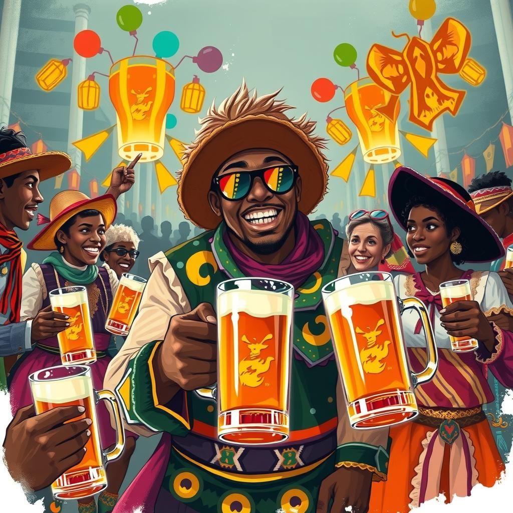 Festive African Futurist Celebration in Illustrative Style