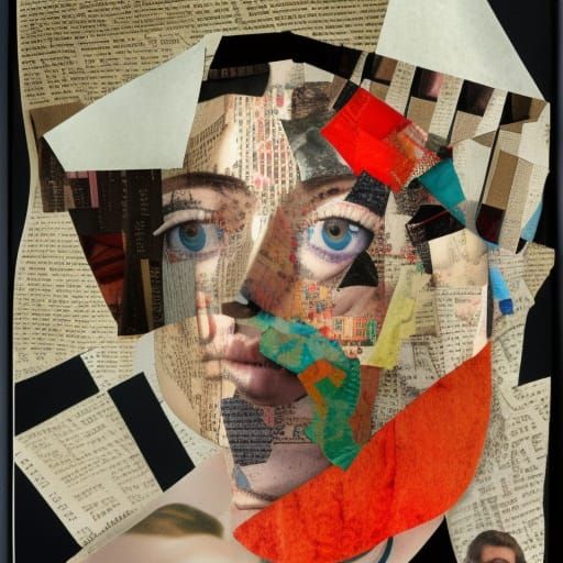 Colorful Dada-Inspired Collage Portrait with 3D Crown