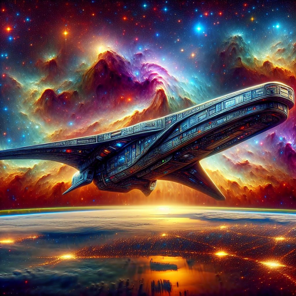 Futuristic Spaceship Soaring Through Space in HDR