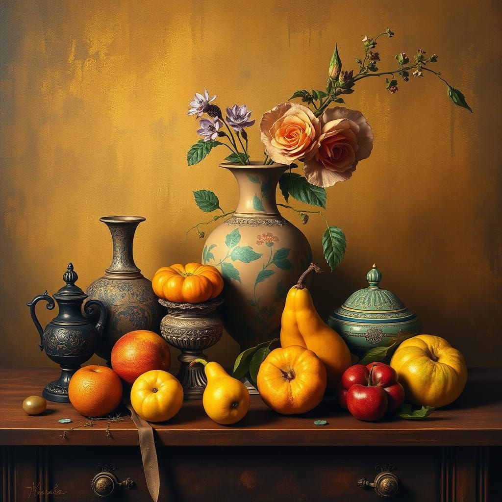 Vintage Still Life in a Whimsical Golden Setting