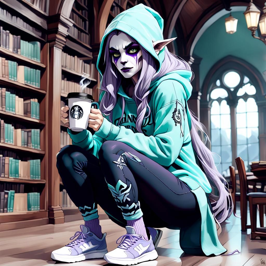 Sylvanas Windrunner in Fantasy Style at a Library