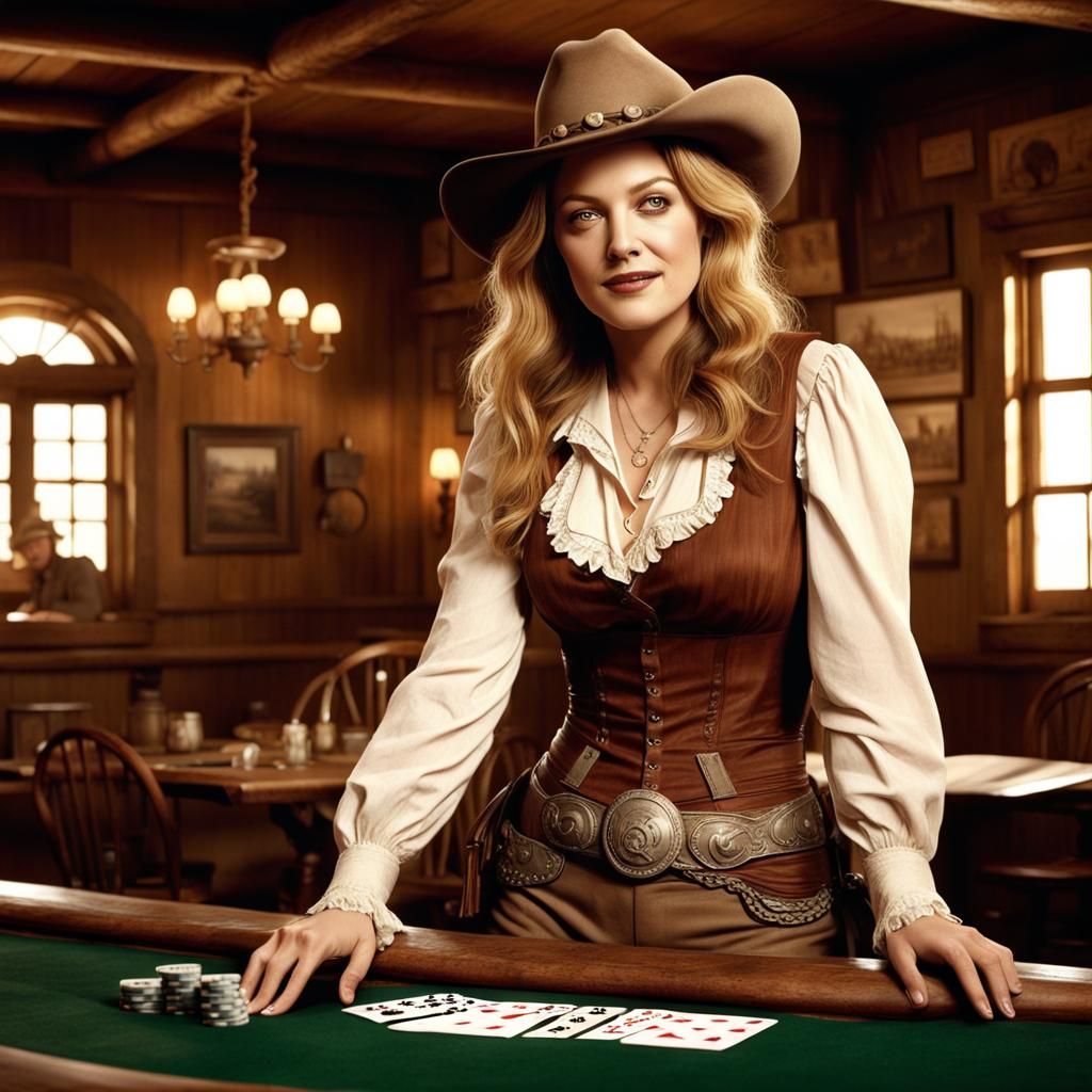 Cowgirl Drew Barrymore in Old West Saloon
