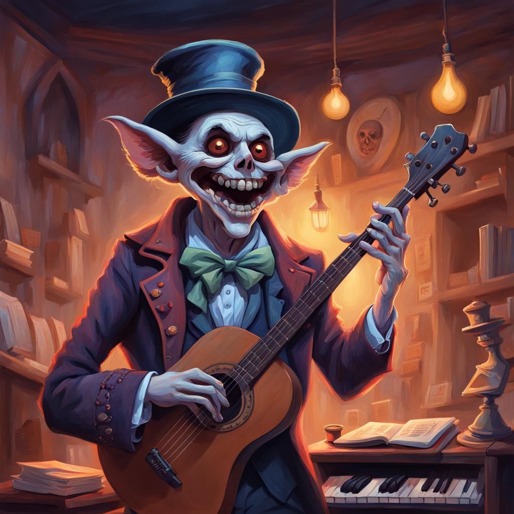 Ghoul Bard with Magical Aura: Gouache Painting