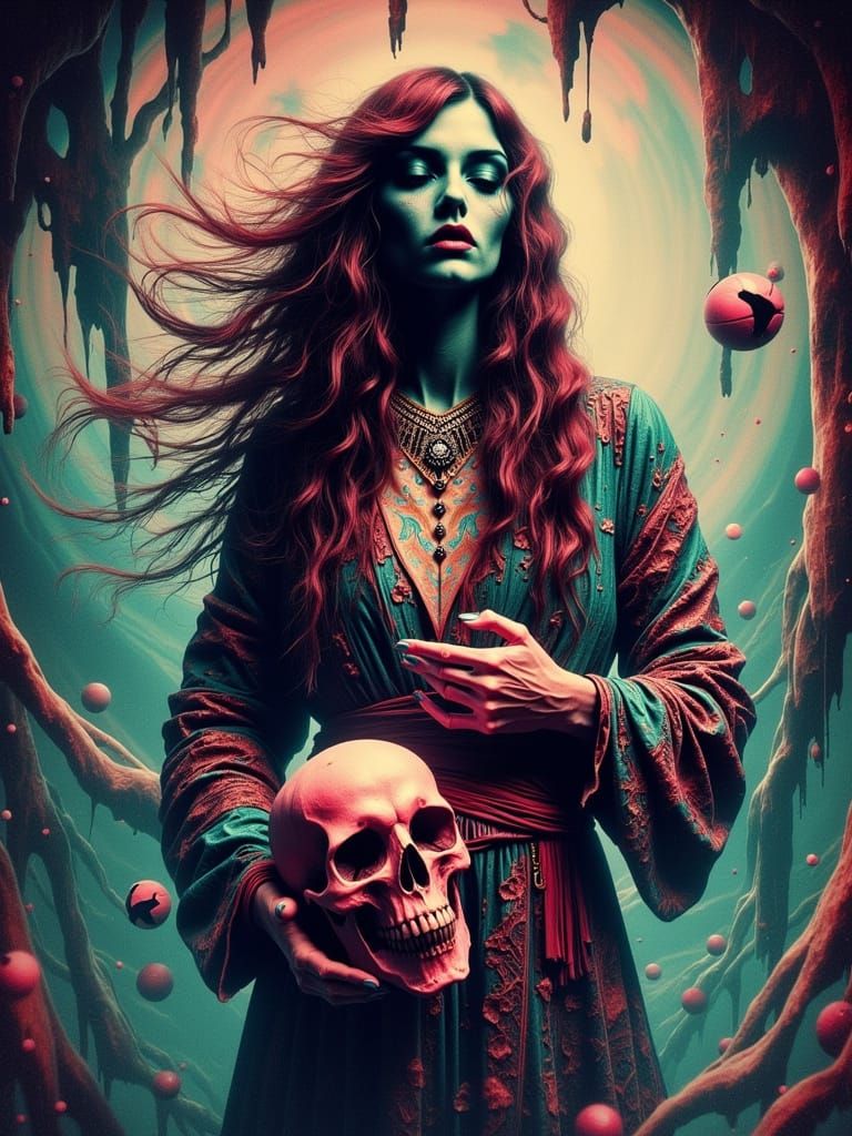 1970s Retro Love Witch in Psychedelic Dream