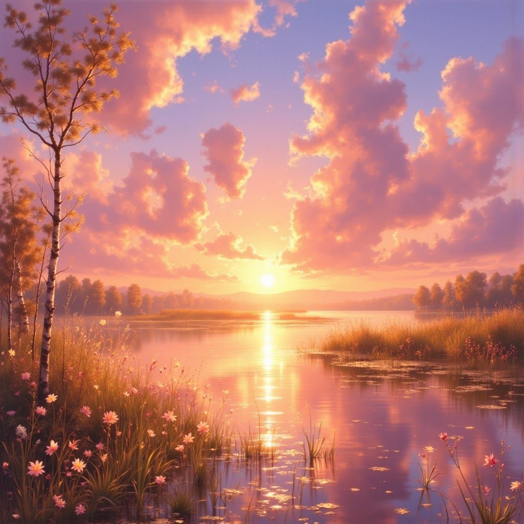 Sunset Landscape in Impressionistic Style