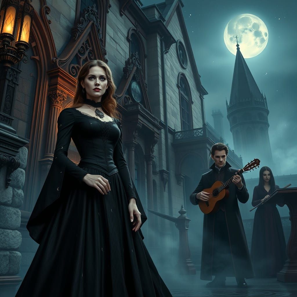 Elegant Gothic Estate Under the Starry Night