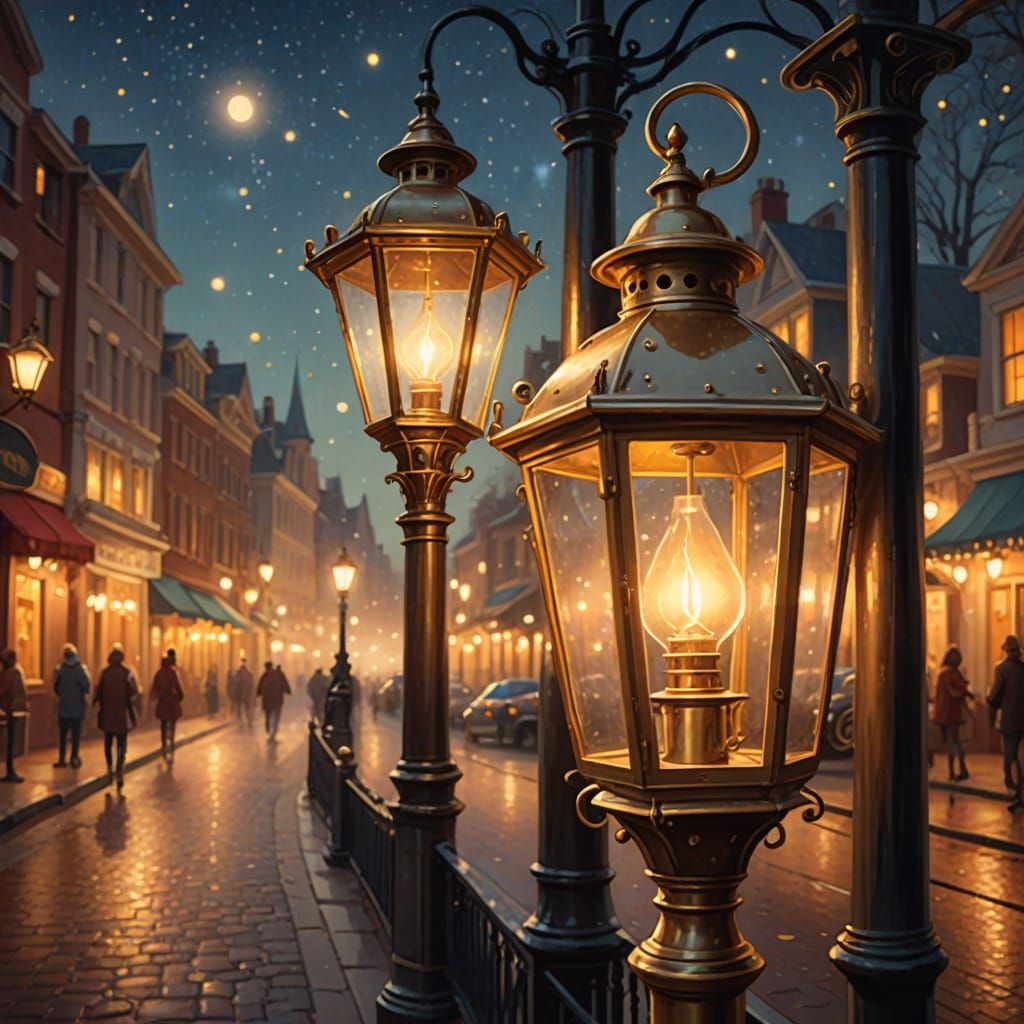 Enchanting Lamplighter Scene in Magical Realism Style