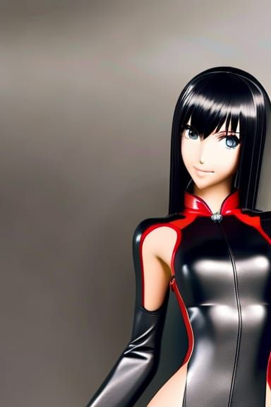 Anime Girl in Red Catsuit with Confident Pose