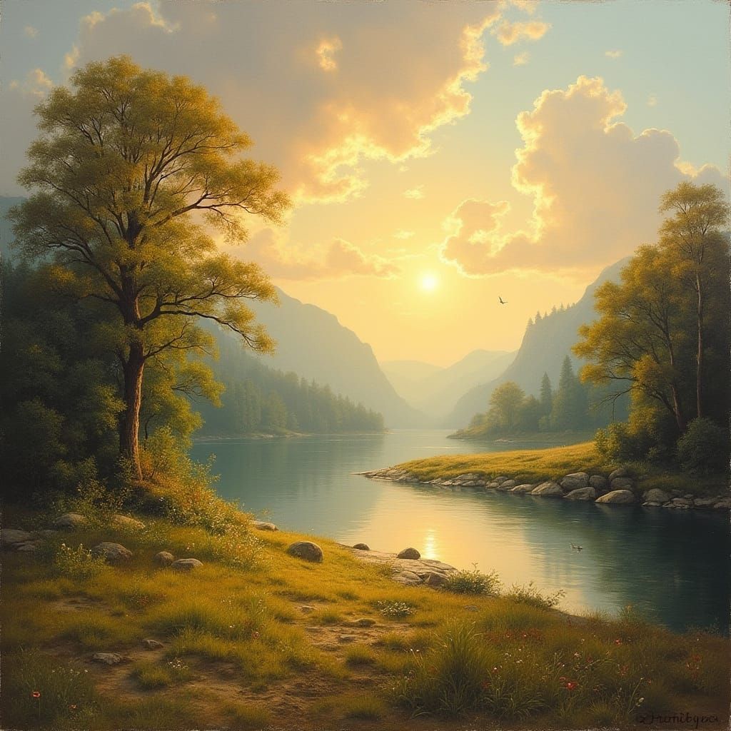 Vibrant Landscape in a Dreamy, Golden Light