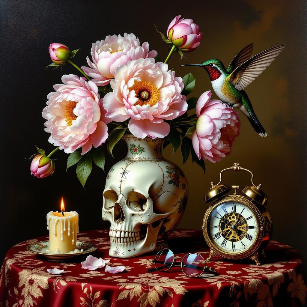 Dutch Golden Age Still Life with Skull Vase