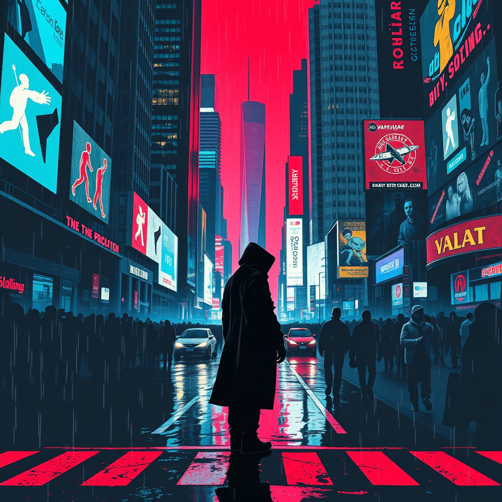 Dystopian Monk in Cyberpunk Street Art Style