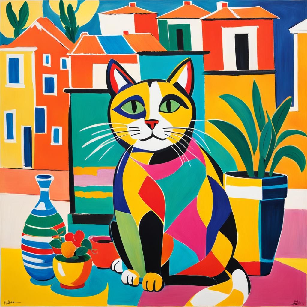 Fauvist Still Life: Cat by Village House