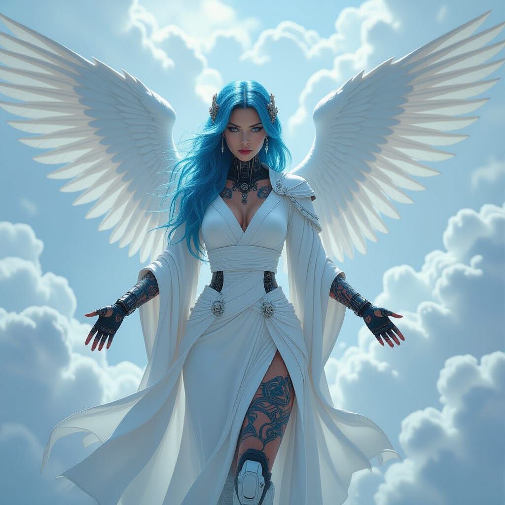 Cyborg Angel with Tattoos in Digital Art Style