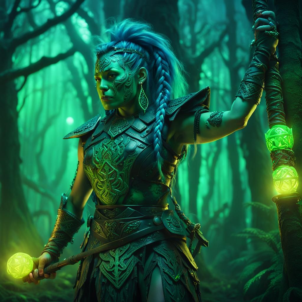 Dwarf Barbarian Pole Dancer in Mystical Forest