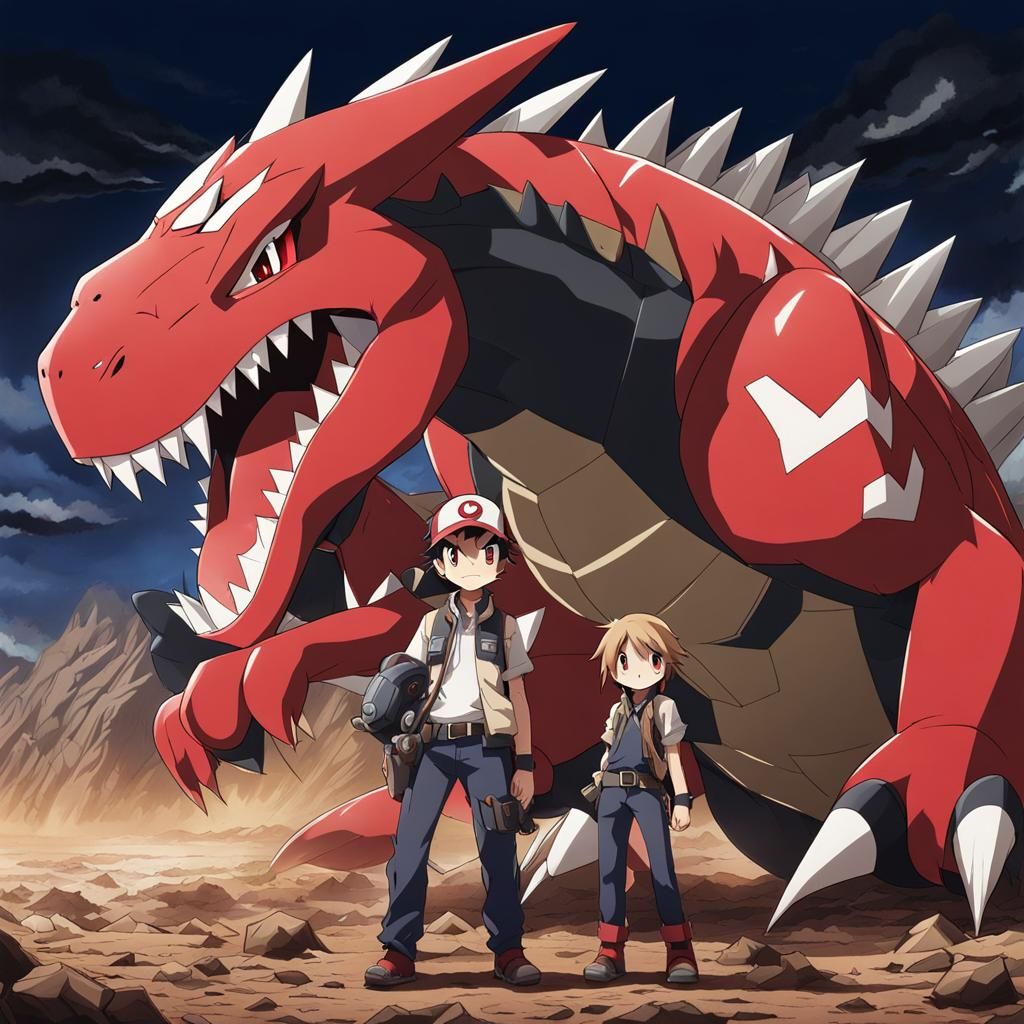Groudon Emerges from Wasteland Crack: Anime Style