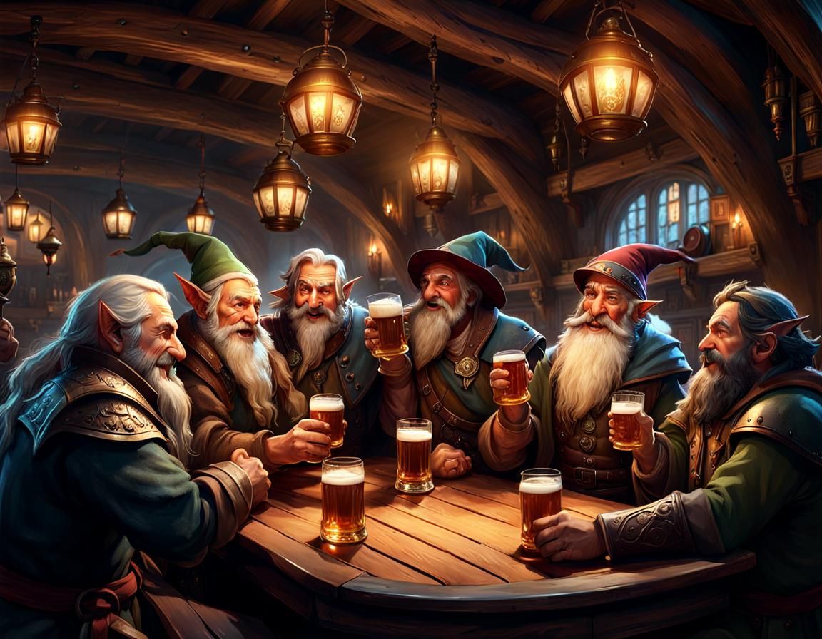 Festive Gathering in a Fantasy Tavern