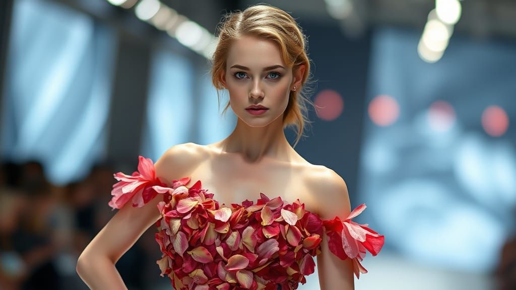 Goddess of Beauty Struts the Runway in Flower Petal Gown