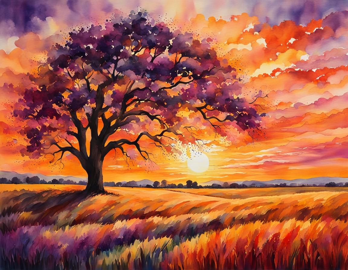 Golden Wheat Field at Sunset: A Detailed Illustration