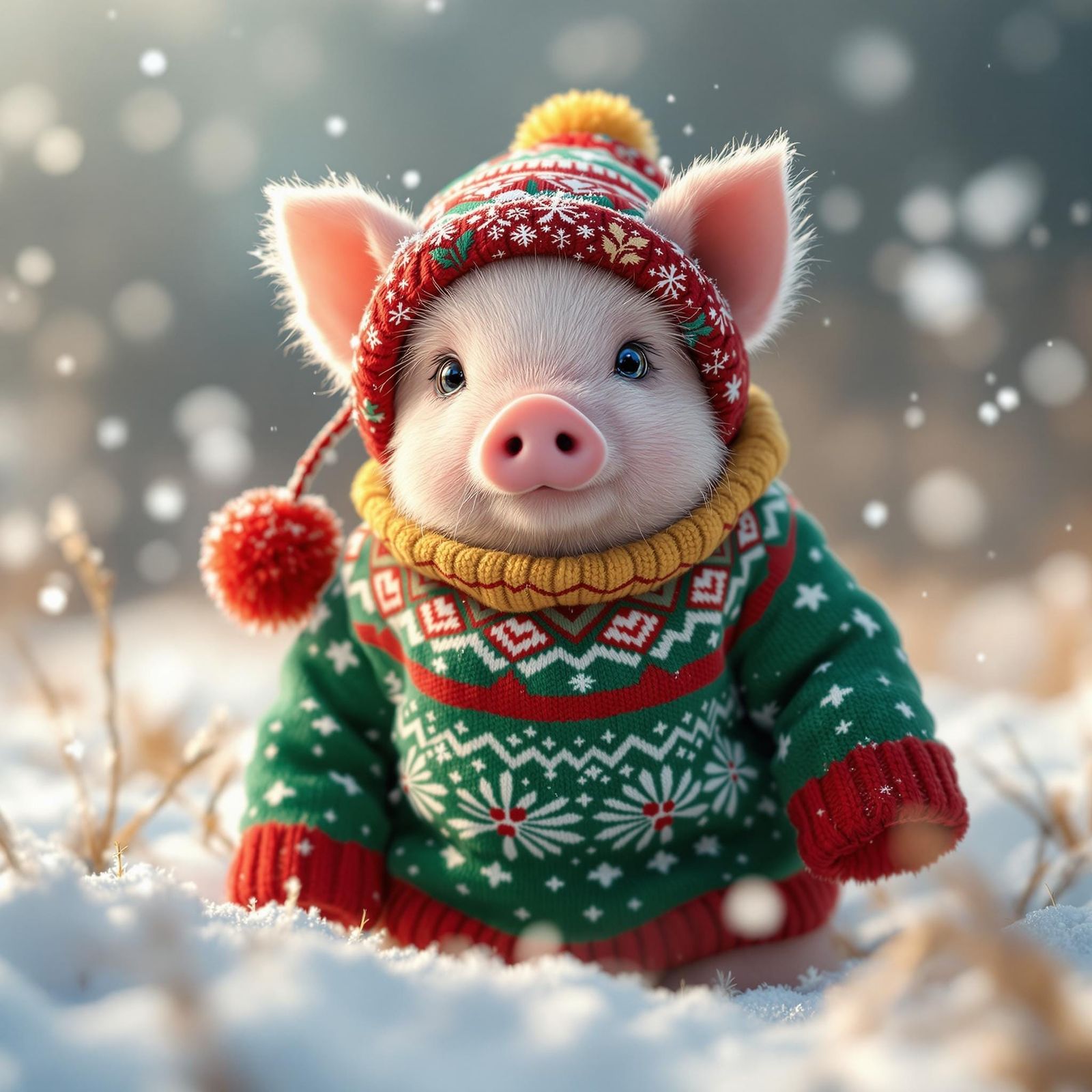 Piglet in Christmas Sweater, Hyperrealistic Detail