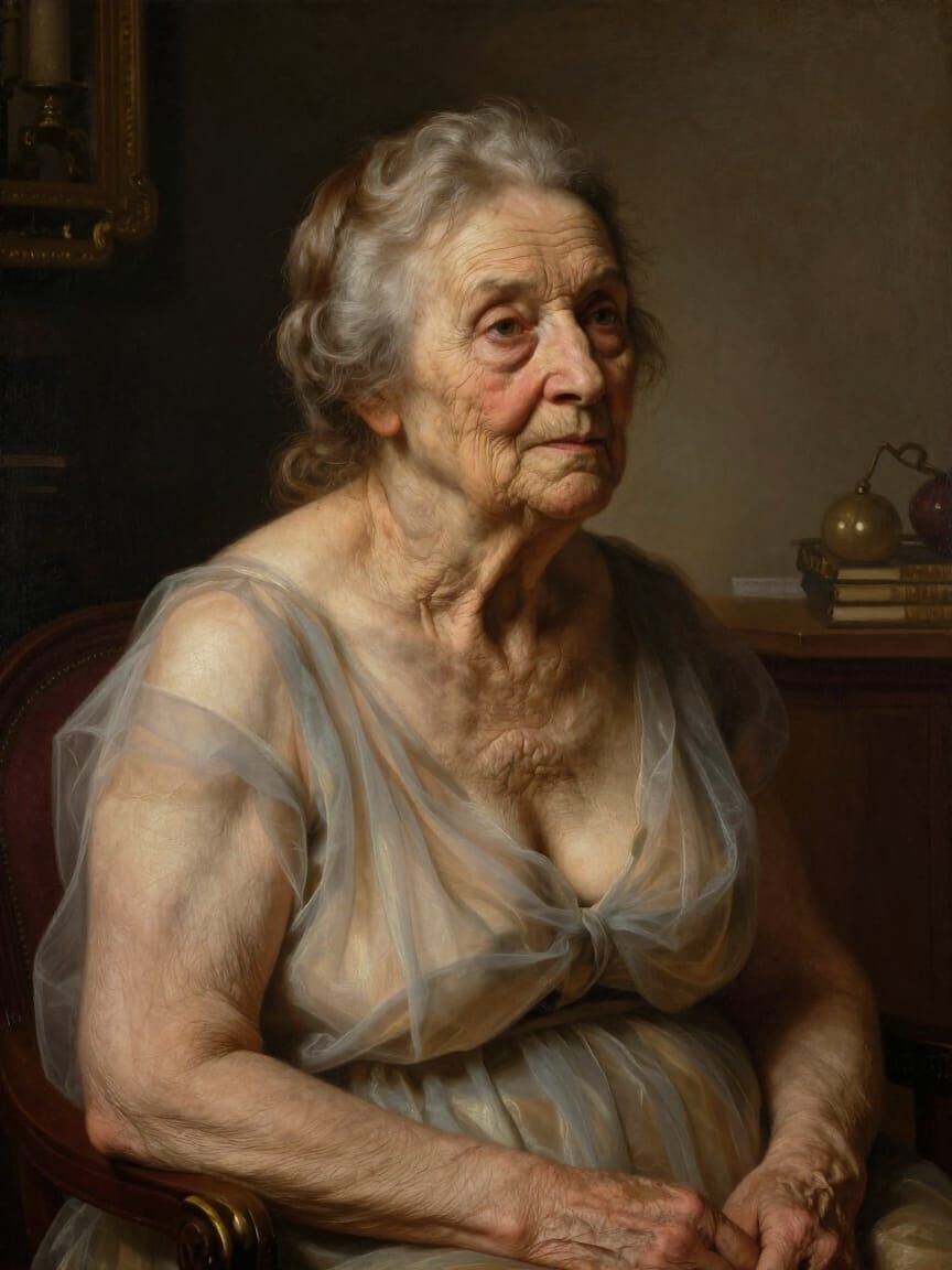 Aged Grandmother in Antique Parlour, Renaissance Realism