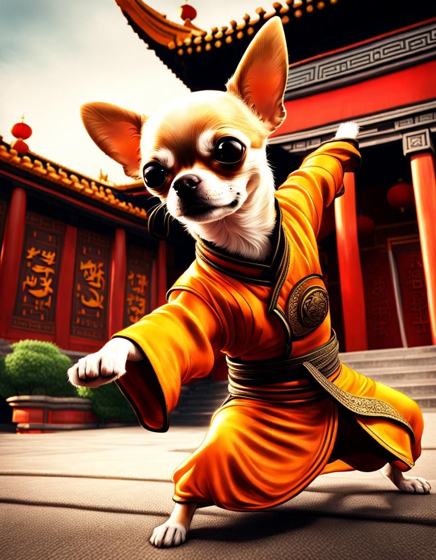 Shaolin Chihuahua Kung Fu Master in Chinese Temple