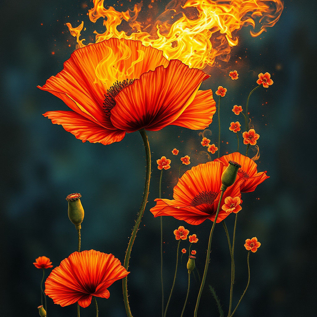 Poppy Evaporation: Mixed Media Fantasy Illustration